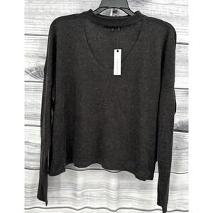 OLIVACEOUS CUT OUT WOOL‎ BLEND SWEATER Women's Size Large CHARCOAL GREY  NEW!!